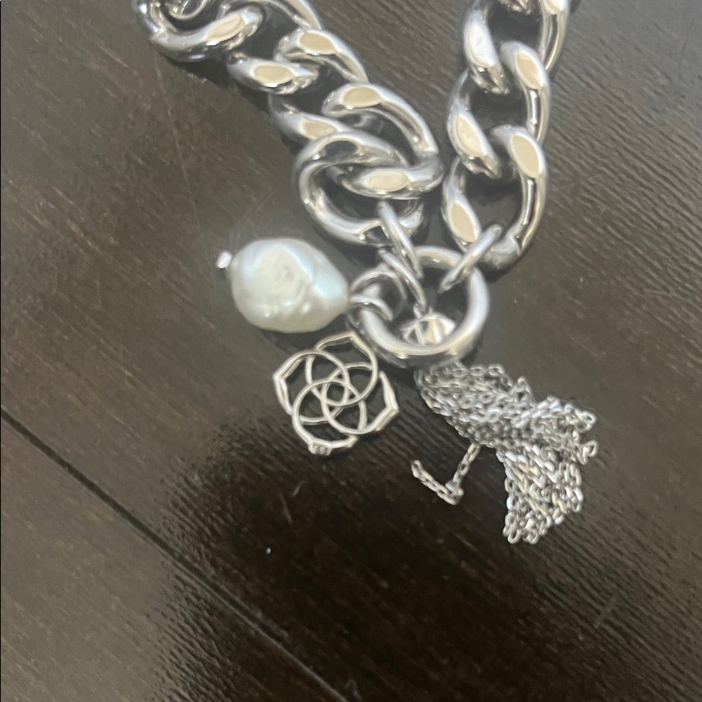 Kendra Scott Silver-Link Charm Bracelet with Tassel & Pearl - Picture 3 of 4